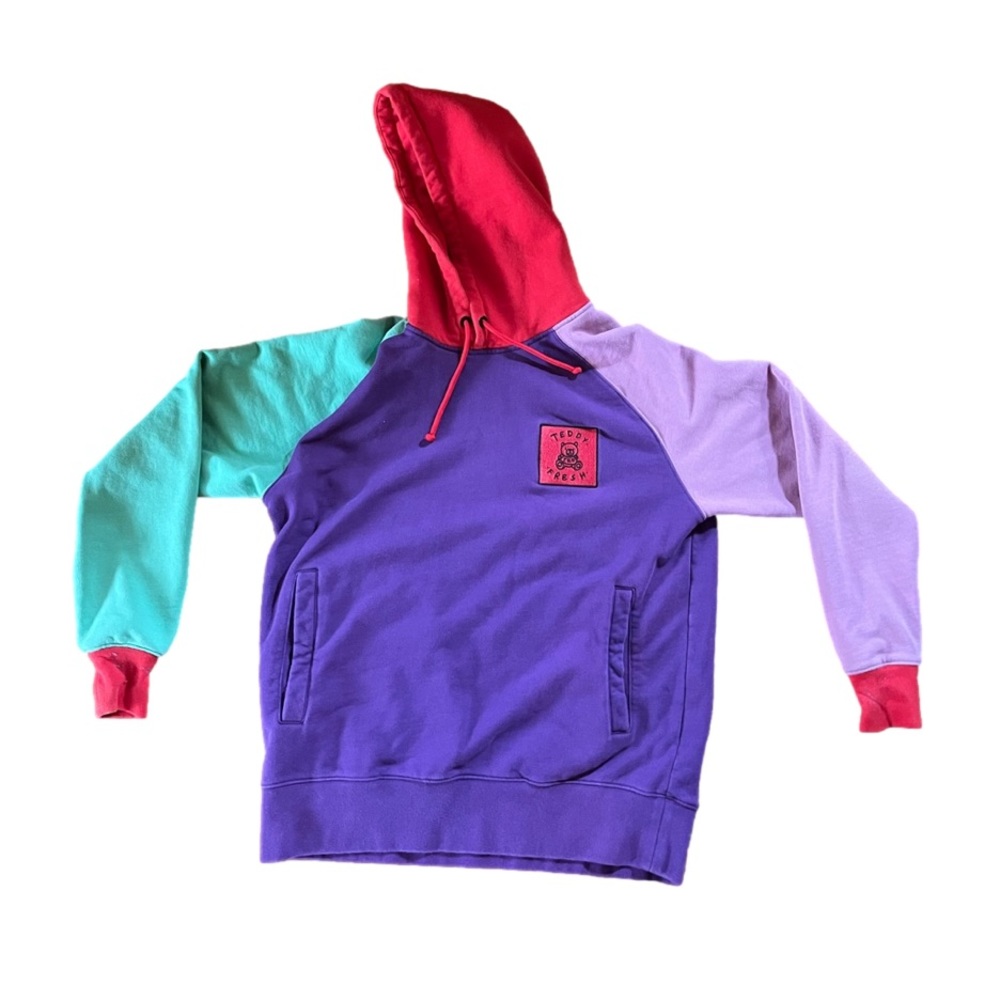Pre-owned Teddy Fresh Purple Red Color Block Pullover Hoodie Men’s Size …